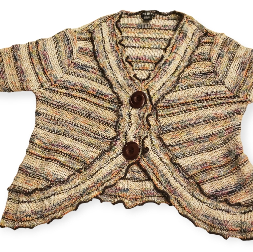STRIPED FALL RAINBOW FAUX BUTTON 3 SNAP KNIT SWEATER ART
